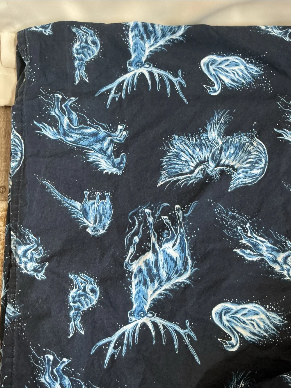 Pottery Barn Teen Harry Potter Glow in the Dark Patronus Full Flat Sheet Navy